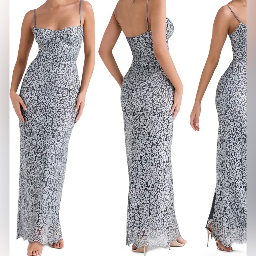 House of CB: Metallic Floral Lace Body-Con Gown